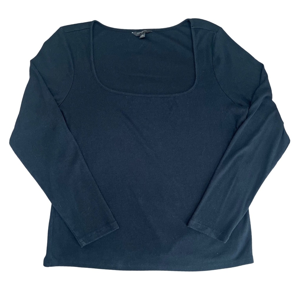 Banana Republic Ribbed Square Neck Top Womens XL Black Long Sleeve Minimalist